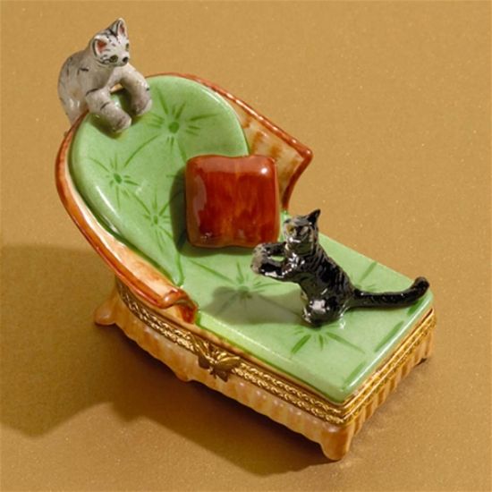 Picture of Limoges Two Cats Playing on Sofa Box