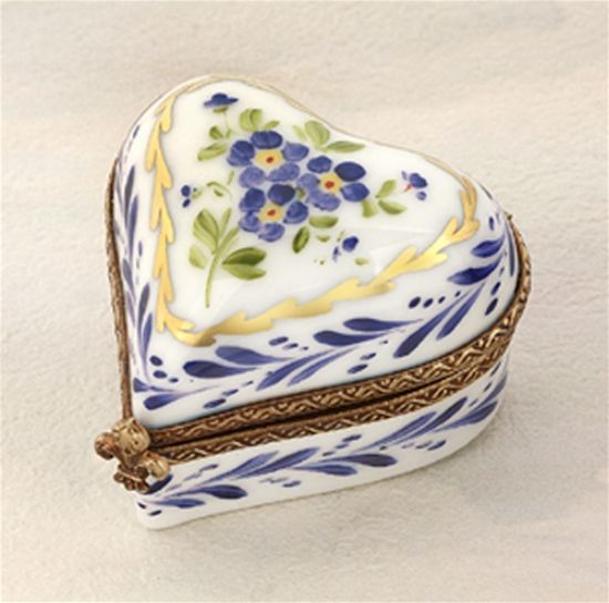Picture of Limoges Heart with Blue Flowers Box