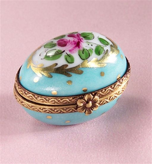 Picture of Limoges Turquoise Mini Egg with  a Rose Box 