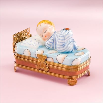 Picture of Limoges Baby Boy in  Bed with Clouds  Box