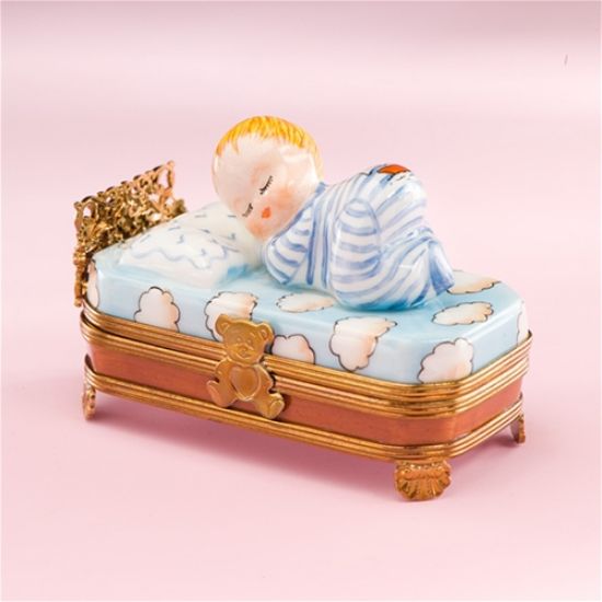 Picture of Limoges Baby Boy in  Bed with Clouds  Box