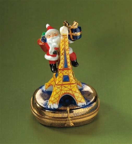Picture of Limoges Santa on Gold Eiffel Tower Box
