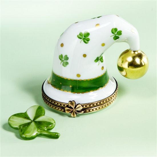Picture of Limoges Irish Hat Box with 4 Leaf Clover and Pompon