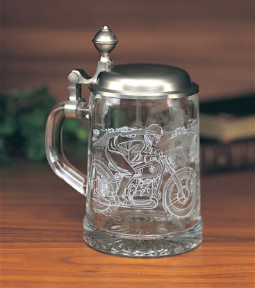 Picture of German Motorcycle Glass Stein with Pewter Lid