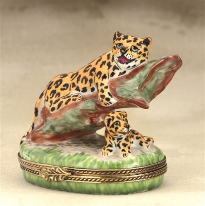 Picture of Limoges Leopard on Branch  with Baby Box