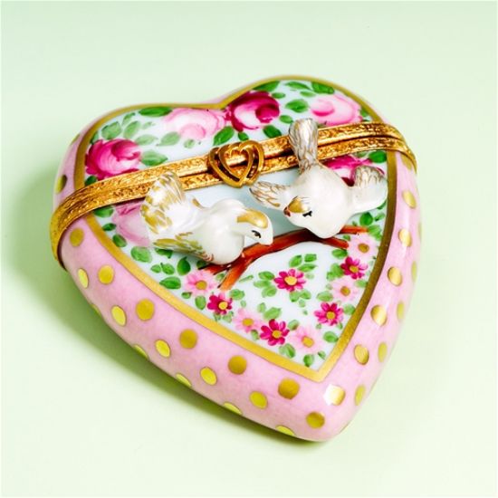 Picture of Limoges Two Doves on Pink Romantic Heart Box