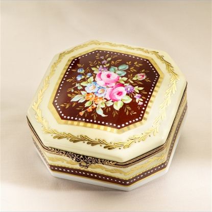 Picture of Limoges Antique Roses Cream and Burgundy Box