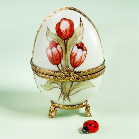 Picture of Limoges Red Tulip Egg Box on Stand with Ladybug