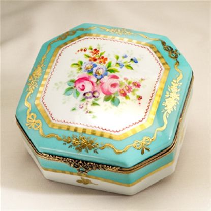 Picture of Limoges Turquoise and Roses Antique Style Chest Box 