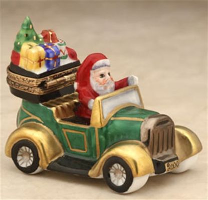 Picture of Limoges Santa in Car with GIfts Box