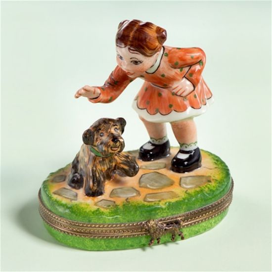 Picture of Limoges Girl with Dog on Grass Box
