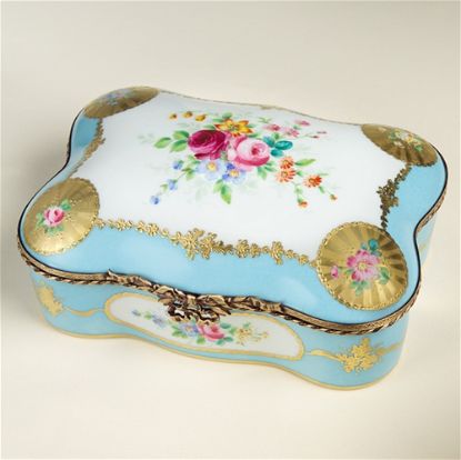 Picture of Limoges Antique Style Museum Turquoise Roses and Gold Chest Box