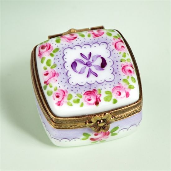 Picture of Limoges Mini Square Box with Roses and Purple Lace 