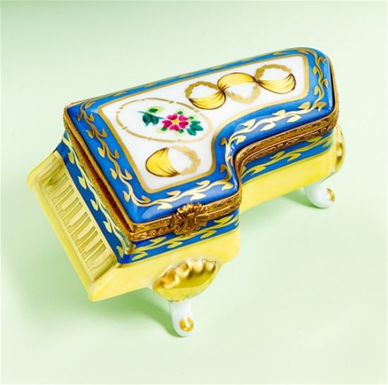Picture of Limoges Yellow and Blue Roses and Laurels Piano Box