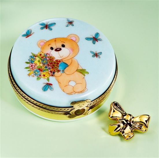 Picture of Limoges Teddy with Flowers and  Butterflies Box