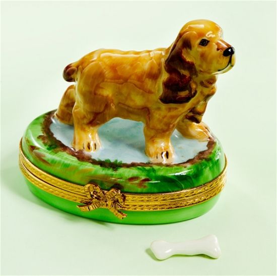 Picture of Limoges Brown Cocker Spaniel Dog Box with Bone  