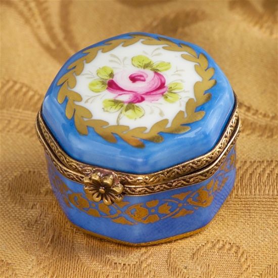 Picture of Limoges Blue Box with a Pink Rose 