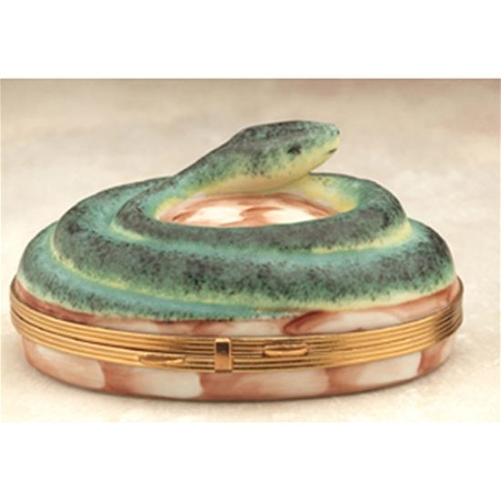 Picture of Limoges Green Snake on Rock Box