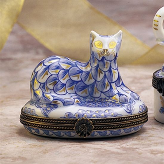 Picture of Limoges Blue and White Cat Box