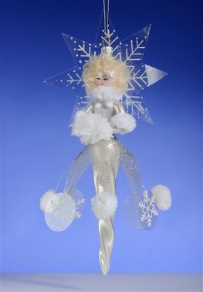Show details for De Carlini Snow Flake Princess with Pompons Christmas Ornament Picture of De Carlini Snow Flake Princess with Pompons Christmas Ornament