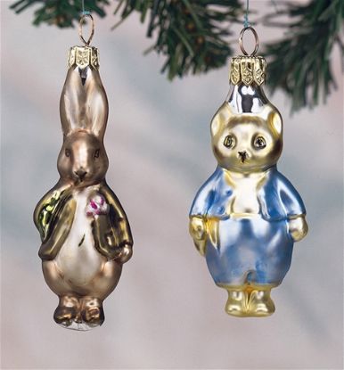 Picture of Beatrix Potter Peter Rabbit and Tom Kitten Glass Christmas Ornaments