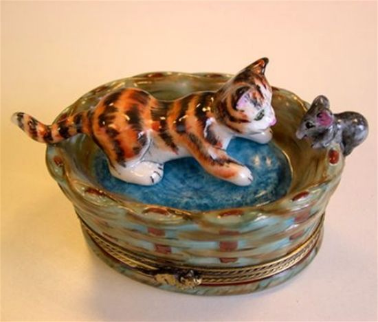 Picture of Limoges Cat and Mouse in Basket Box