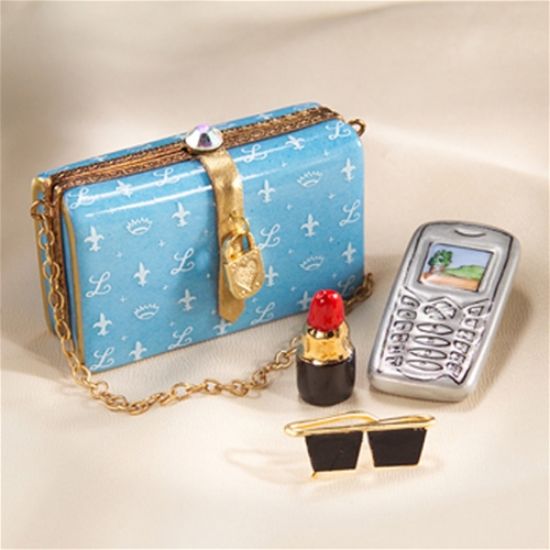 Picture of Limoges Blue Elegant Purse Box with Phone, Liptsick and Sunglasses