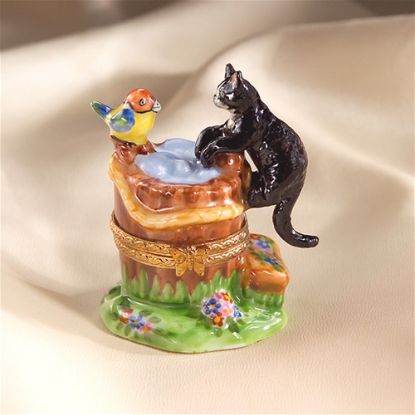 Picture of Limoges Black Cat with Bird in Bucket Box