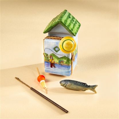 Picture of Limoges Fishing Cabana Box with Fish and Pole 