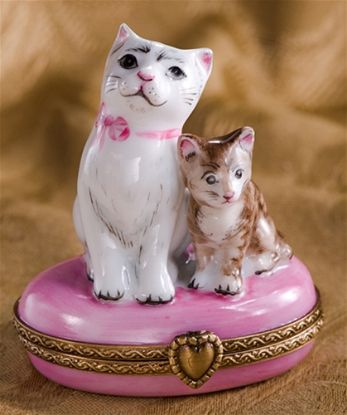 Picture of Limoges White Gray Cat and Brown Cat  Box