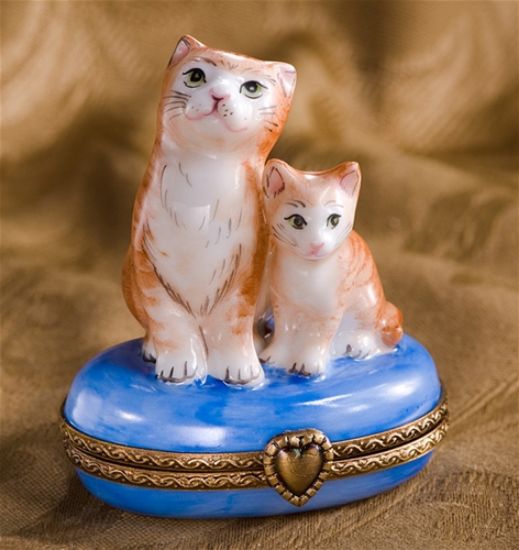 Picture of Limoges Mother and Baby Orange Cats Box