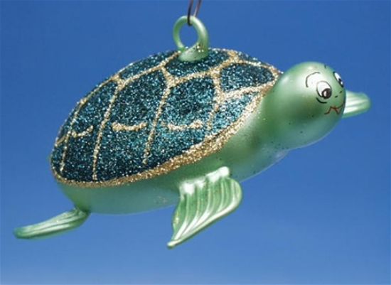 Picture of De Carlini Green Gold Sea Turtle Christmas Ornament 