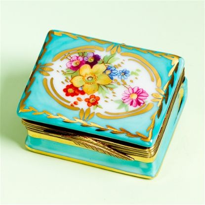 Picture of Limoges Antique Style Turquoise Box with Flowers Box