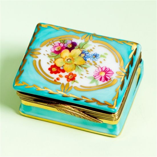 Picture of Limoges Antique Style Turquoise Box with Flowers Box