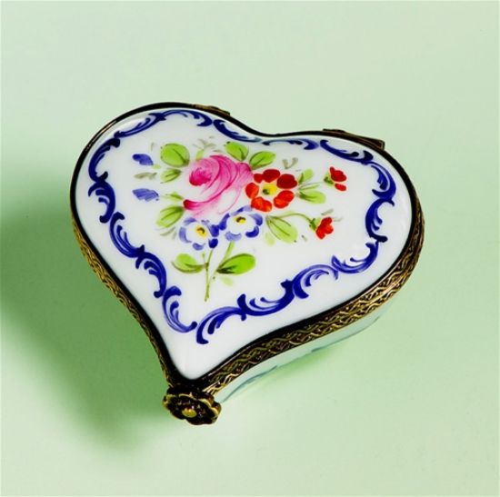 Picture of Limoges Heart with Blue Ribbon and a Rose Box