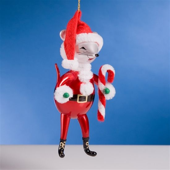 Picture of De Carlini Santa Mouse with Candy Cane Christmas Ornament