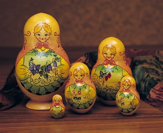 Picture of Russian Orange Matryoshkas with Blue Flowers Russian  Dolls