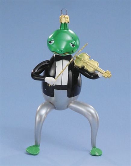 Picture of De Carlini Fiddler Frog Italian Glass Christmas Ornament