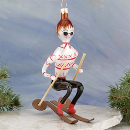 Picture of De Carlini Skier Man Italian Glass Christmas Ornament