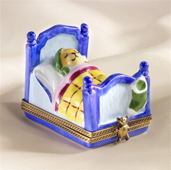Picture of Limoges Blue Teddy in Bed Box 