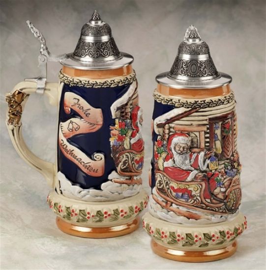 Picture of German Santa on Sled Beer Stein