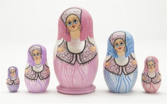 Picture of Russian Wooden Hand painted  Matryoshkas with Multicolor Veils  