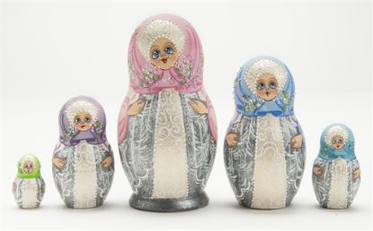 Picture of Russian Wooden Hand Painted Matryoshka with Shawl and Veils