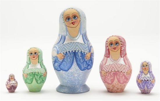 Picture of Russian Hand Painted Wooden Matryoshka with Multicolor Dresses