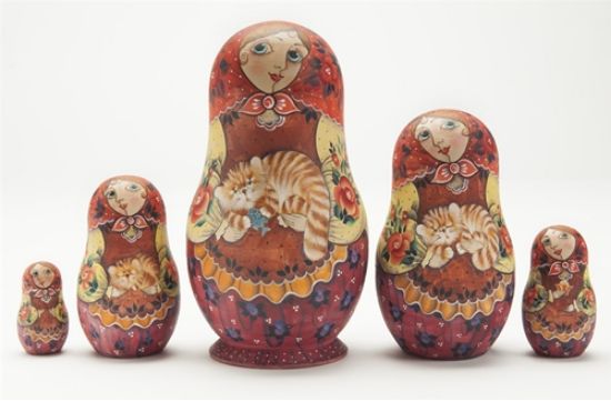 Picture of Russian Wooden Hand Painted Girl with Cat Matryoshka