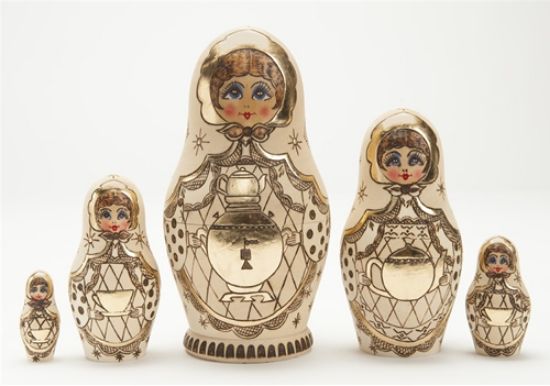 Picture of Russian Natural Wood Gold Samovar Matryoshka Doll
