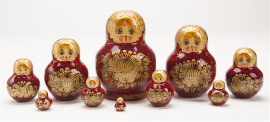 Picture of Russian Hand Painted Gold Flowers Red Matryoshka