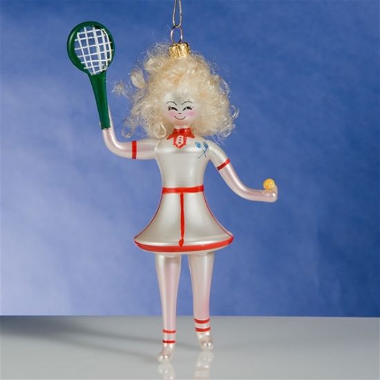 Picture of De Carlini Woman Tennis Player Italian Glass Christmas Ornament