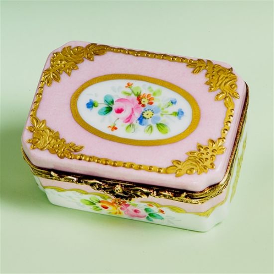 Picture of Limoges Pink Roses and Gold Leaf Chest Box