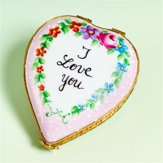 Picture of Limoges I Love You Pink Heart with Flowers Box